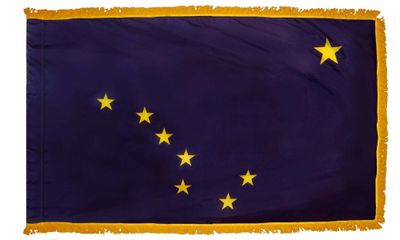Alaska State Flag 3x5 ft. Nylon with Pole Sleeve and Gold Fringe for Parades, and Indoor Display