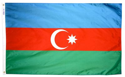 Azerbaijan Flag 2x3 ft. Nylon SolarGuard Nyl-Glo 100% Made in USA to Official United Nations Design Specifications.