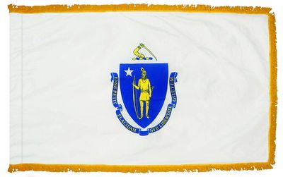 Massachusetts State Flag 4x6 ft. Nylon with Pole Sleeve and Gold Fringe for Parades, and Indoor Display Massachusetts State Flag 4x6 ft. Nylon with Pole Sleeve and Gold Fringe for Parades, and Indoor Display