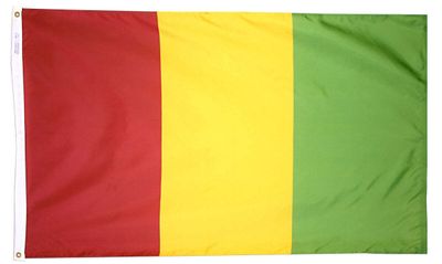 Guinea Flag 4x6 ft. Nylon SolarGuard Nyl-Glo 100% Made in USA to Official United Nations Design Specifications. Guinea Flag 4x6 ft. Nylon SolarGuard Nyl-Glo 100% Made in USA to Official United Nations Design Specifications.