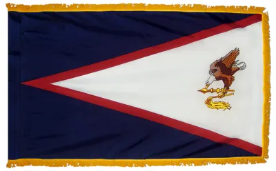 American Samoa Flag 3x5 ft. Nylon with Pole Sleeve and Gold Fringe for Parades, and Indoor Display American Samoa Flag 3x5 ft. Nylon with Pole Sleeve and Gold Fringe for Parades, and Indoor Display