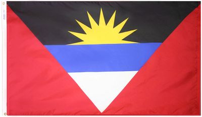 Antigua & Barbuda Flag 5x8 ft. Nylon SolarGuard Nyl-Glo 100% Made in USA to Official United Nations Design Specifications.
