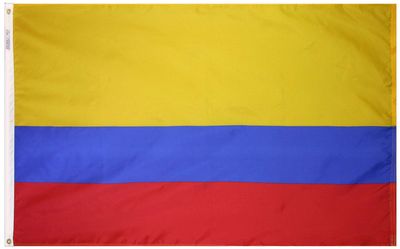 Colombia Flag 4x6 ft. Nylon SolarGuard Nyl-Glo 100% Made in USA to Official United Nations Design Specifications. Colombia Flag 4x6 ft. Nylon SolarGuard Nyl-Glo 100% Made in USA to Official United Nations Design Specifications.