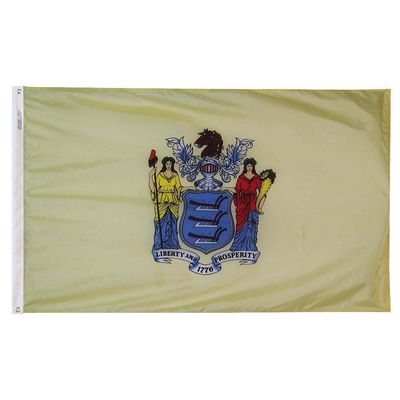 New Jersey State Flag 3x5 ft. Nylon SolarGuard Nyl-Glo 100% Made in USA to Official State Design Specifications. New Jersey State Flag 3x5 ft. Nylon SolarGuard Nyl-Glo 100% Made in USA to Official State Design Specifications.