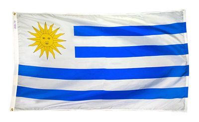 Uruguay Flag 5x8 ft. Nylon SolarGuard Nyl-Glo 100% Made in USA to Official United Nations Design Specifications. Uruguay Flag 5x8 ft. Nylon SolarGuard Nyl-Glo 100% Made in USA to Official United Nations Design Specifications.