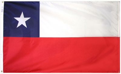 Chile Flag 4x6 ft. Nylon SolarGuard Nyl-Glo 100% Made in USA to Official United Nations Design Specifications. Chile Flag 4x6 ft. Nylon SolarGuard Nyl-Glo 100% Made in USA to Official United Nations Design Specifications.
