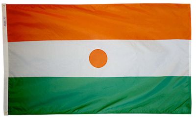 Niger Flag 4x6 ft. Nylon SolarGuard Nyl-Glo 100% Made in USA to Official United Nations Design Specifications. Niger Flag 4x6 ft. Nylon SolarGuard Nyl-Glo 100% Made in USA to Official United Nations Design Specifications.