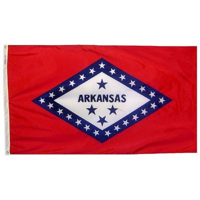 Arkansas State Flag 5x8 ft. Nylon SolarGuard Nyl-Glo 100% Made in USA to Official State Design Specifications. Arkansas State Flag 5x8 ft. Nylon SolarGuard Nyl-Glo 100% Made in USA to Official State Design Specifications.