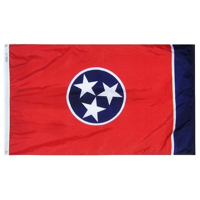 Tennessee State Flag 3x5 ft. Nylon SolarGuard Nyl-Glo 100% Made in USA to Official State Design Specifications.