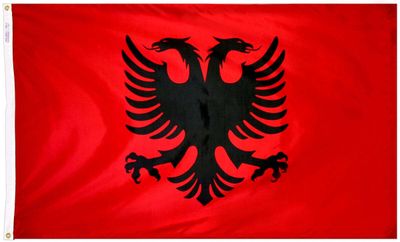 Albania Flag 2x3 ft. Nylon SolarGuard Nyl-Glo 100% Made in USA to Official United Nations Design Specifications.
