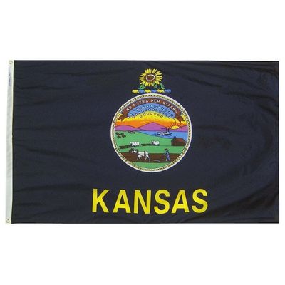 Kansas State Flag 2x3 ft. Nylon SolarGuard Nyl-Glo 100% Made in USA to Official State Design Specifications.