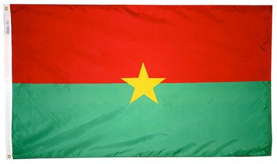 Burkina-Faso Flag 2x3 ft. Nylon SolarGuard Nyl-Glo 100% Made in USA to Official United Nations Design Specifications.