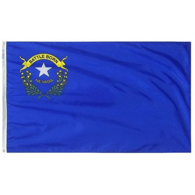 Nevada State Flag 5x8 ft. Nylon SolarGuard Nyl-Glo 100% Made in USA to Official State Design Specifications. Nevada State Flag 5x8 ft. Nylon SolarGuard Nyl-Glo 100% Made in USA to Official State Design Specifications.