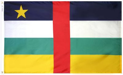 Central Africa Republic Flag 2x3 ft. Nylon SolarGuard Nyl-Glo 100% Made in USA to Official United Nations Design Specifications. Central Africa Republic Flag 2x3 ft. Nylon SolarGuard Nyl-Glo 100% Made in USA to Official United Nations Design Specifications.