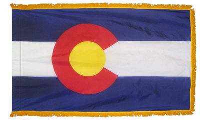 Colorado State Flag 3x5 ft. Nylon with Pole Sleeve and Gold Fringe for Parades, and Indoor Display Colorado State Flag 3x5 ft. Nylon with Pole Sleeve and Gold Fringe for Parades, and Indoor Display