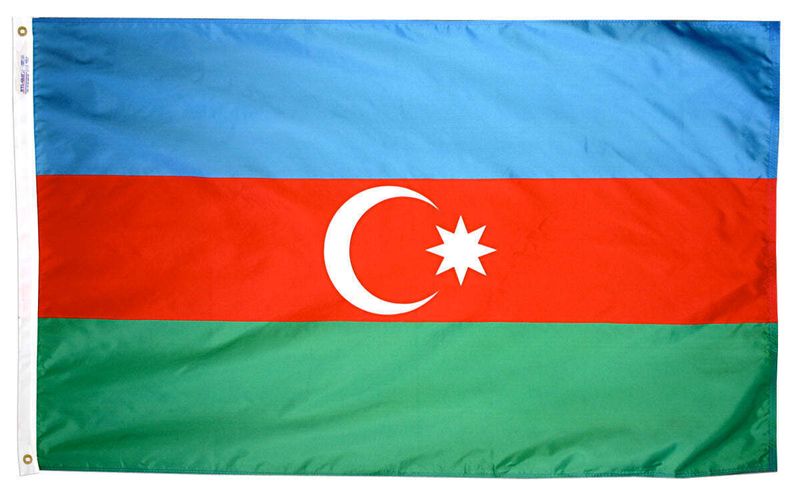 Azerbaijan Flag 4x6 ft. Nylon SolarGuard Nyl-Glo 100% Made in USA to Official United Nations Design Specifications.
