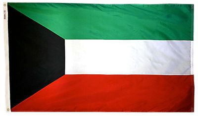 Kuwait Flag 3x5 ft. Nylon SolarGuard Nyl-Glo 100% Made in USA to Official United Nations Design Specifications. Kuwait Flag 3x5 ft. Nylon SolarGuard Nyl-Glo 100% Made in USA to Official United Nations Design Specifications.