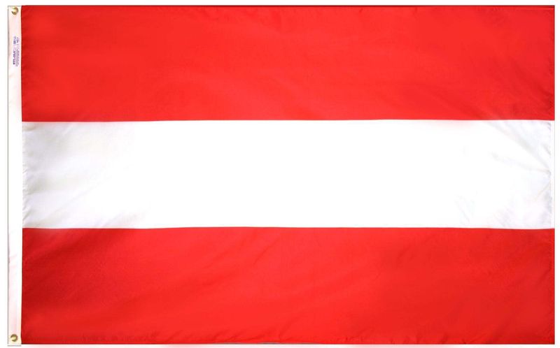 Austria Flag 4x6 ft. Nylon SolarGuard Nyl-Glo 100% Made in USA to Official United Nations Design Specifications.