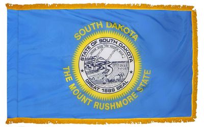 South Dakota State Flag 3x5 ft. Nylon with Pole Sleeve and Gold Fringe for Parades, and Indoor Display South Dakota State Flag 3x5 ft. Nylon with Pole Sleeve and Gold Fringe for Parades, and Indoor Display