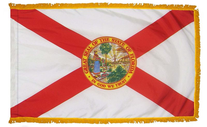 Flolrida State Flag 3x5 ft. Nylon with Pole Sleeve and Gold Fringe for Parades, and Indoor Display