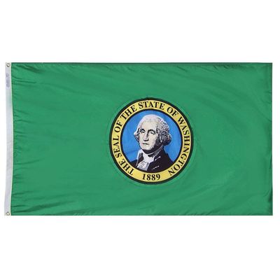 Washington State Flag 5x8 ft. Nylon SolarGuard Nyl-Glo 100% Made in USA to Official State Design Specifications. Washington State Flag 5x8 ft. Nylon SolarGuard Nyl-Glo 100% Made in USA to Official State Design Specifications.