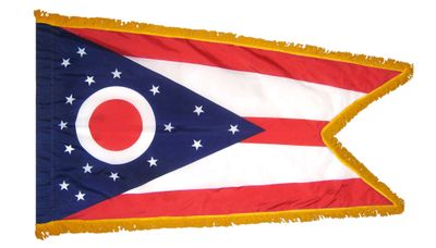 Ohio State Flag 3x5 ft. Nylon with Pole Sleeve and Gold Fringe for Parades, and Indoor Display Ohio State Flag 3x5 ft. Nylon with Pole Sleeve and Gold Fringe for Parades, and Indoor Display