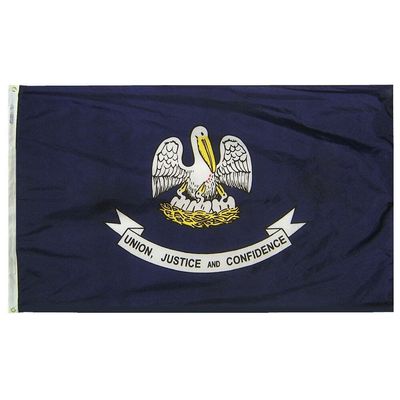 Louisiana State Flag 5x8 ft. Nylon SolarGuard Nyl-Glo 100% Made in USA to Official State Design Specifications. Louisiana State Flag 5x8 ft. Nylon SolarGuard Nyl-Glo 100% Made in USA to Official State Design Specifications.