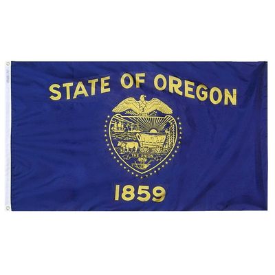 Oregon State Flag 5x8 ft. Nylon SolarGuard Nyl-Glo 100% Made in USA to Official State Design Specifications.