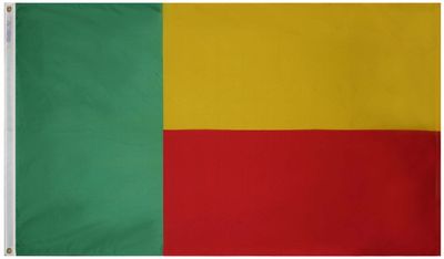 Benin Flag 5x8 ft. Nylon SolarGuard Nyl-Glo 100% Made in USA to Official United Nations Design Specifications.