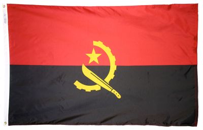 Angola Flag 4x6 ft. Nylon SolarGuard Nyl-Glo 100% Made in USA to Official United Nations Design Specifications. Angola Flag 4x6 ft. Nylon SolarGuard Nyl-Glo 100% Made in USA to Official United Nations Design Specifications.