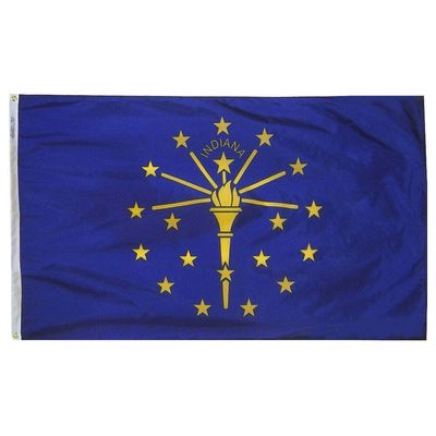 Indiana State Flag 5x8 ft. Nylon SolarGuard Nyl-Glo 100% Made in USA to Official State Design Specifications. Indiana State Flag 5x8 ft. Nylon SolarGuard Nyl-Glo 100% Made in USA to Official State Design Specifications.