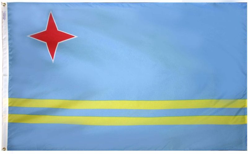 Aruba Flag 2x3 ft. Nylon SolarGuard Nyl-Glo 100% Made in USA to Official United Nations Design Specifications.
