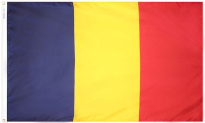 Chad Flag 5x8 ft. Nylon SolarGuard Nyl-Glo 100% Made in USA to Official United Nations Design Specifications. Chad Flag 5x8 ft. Nylon SolarGuard Nyl-Glo 100% Made in USA to Official United Nations Design Specifications.