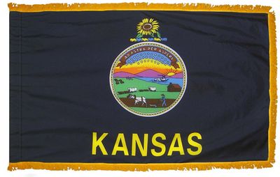 Kansas State Flag 3x5 ft. Nylon with Pole Sleeve and Gold Fringe for Parades, and Indoor Display Kansas State Flag 3x5 ft. Nylon with Pole Sleeve and Gold Fringe for Parades, and Indoor Display