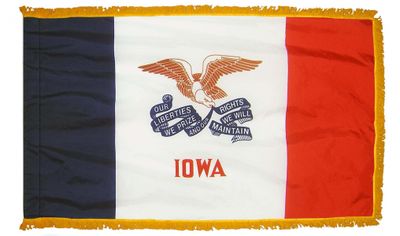 Iowa State Flag 3x5 ft. Nylon with Pole Sleeve and Gold Fringe for Parades, and Indoor Display