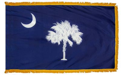 South Carolina State Flag 4x6 ft. Nylon with Pole Sleeve and Gold Fringe for Parades, and Indoor Display South Carolina State Flag 4x6 ft. Nylon with Pole Sleeve and Gold Fringe for Parades, and Indoor Display