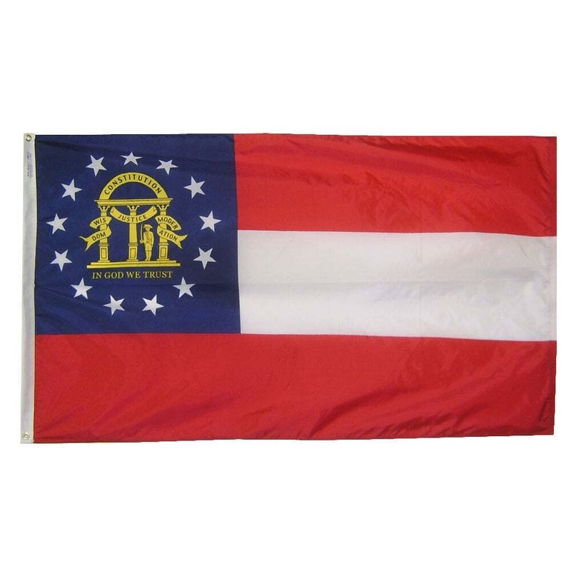 Georgia State Flag 2x3 ft. Nylon SolarGuard Nyl-Glo 100% Made in USA to Official State Design Specifications.