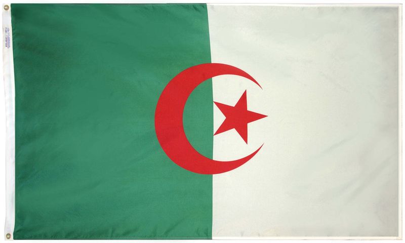 Algeria Flag 5x8 ft. Nylon SolarGuard Nyl-Glo 100% Made in USA to Official United Nations Design Specifications.