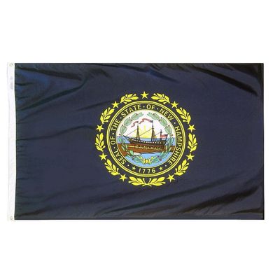 New Hampshire State Flag 5x8 ft. Nylon SolarGuard Nyl-Glo 100% Made in USA to Official State Design Specifications.