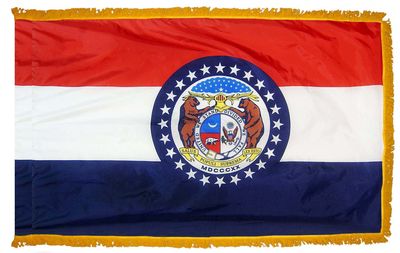 Missouri State Flag 3x5 ft. Nylon with Pole Sleeve and Gold Fringe for Parades, and Indoor Display Missouri State Flag 3x5 ft. Nylon with Pole Sleeve and Gold Fringe for Parades, and Indoor Display
