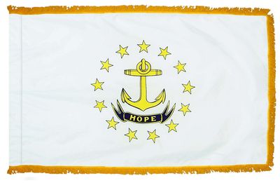 Rhode Island State Flag 3x5 ft. Nylon with Pole Sleeve and Gold Fringe for Parades, and Indoor Display Rhode Island State Flag 3x5 ft. Nylon with Pole Sleeve and Gold Fringe for Parades, and Indoor Display