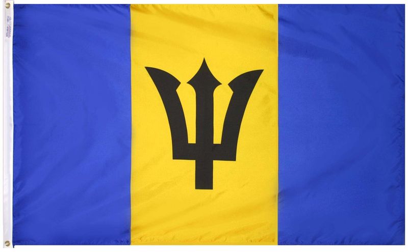 Barbados Flag 3x5 ft. Nylon SolarGuard Nyl-Glo 100% Made in USA to Official United Nations Design Specifications.