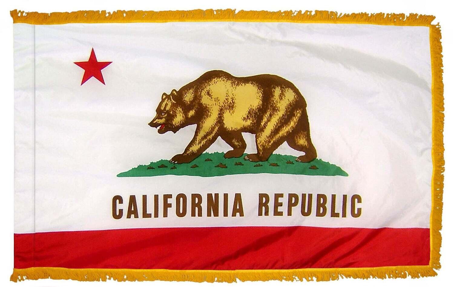 California State Flag 4x6 ft. Nylon with Pole Sleeve and Gold Fringe for Parades, and Indoor Display California State Flag 4x6 ft. Nylon with Pole Sleeve and Gold Fringe for Parades, and Indoor Display