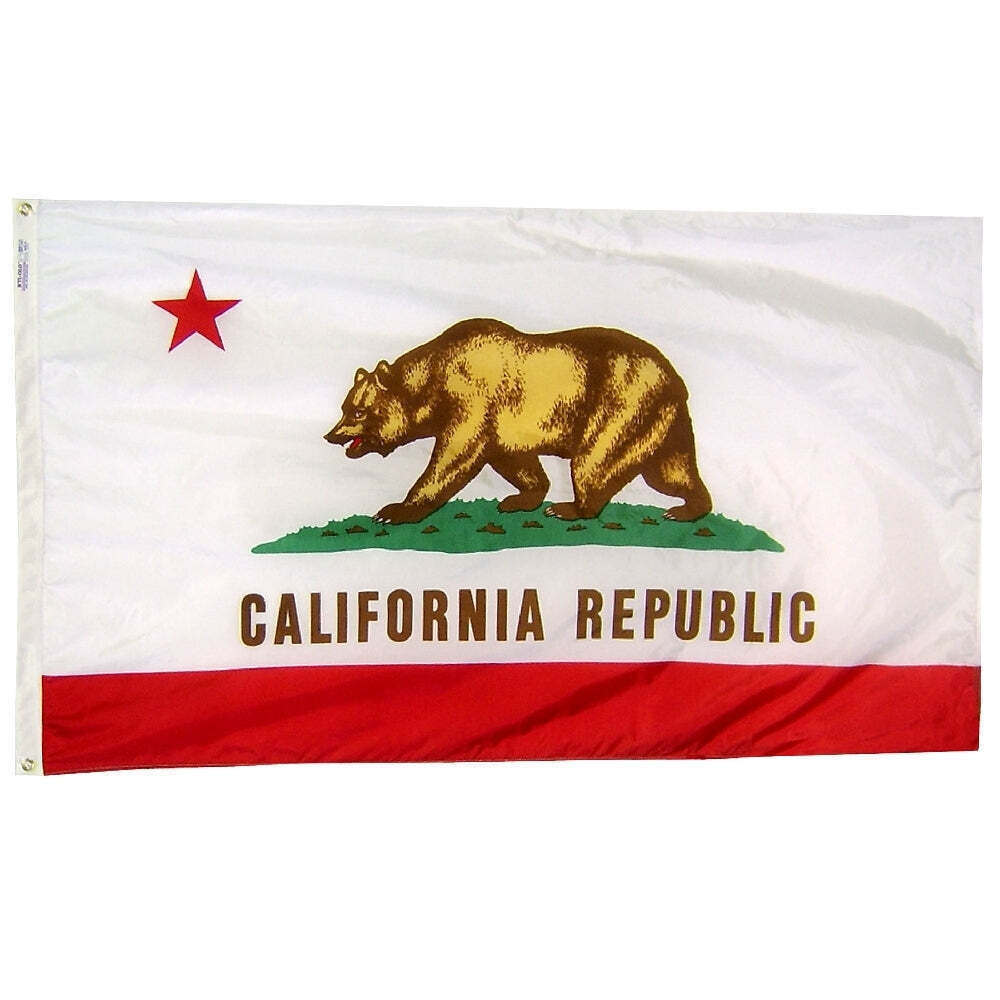 California State Flag 6X10 ft. Nylon SolarGuard Nyl-Glo 100% Made in USA to Official State Design Specifications. California State Flag 6X10 ft. Nylon SolarGuard Nyl-Glo 100% Made in USA to Official State Design Specifications.