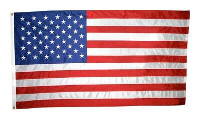 American Flag 2-1/2x4 ft. Nylon SolarGuard Nyl-Glo , 100% Made in USA with Sewn Stripes, Embroidered Stars and Brass Grommets. American Flag 2-1/2x4 ft. Nylon SolarGuard Nyl-Glo , 100% Made in USA with Sewn Stripes, Embroidered Stars and Brass Grommets.