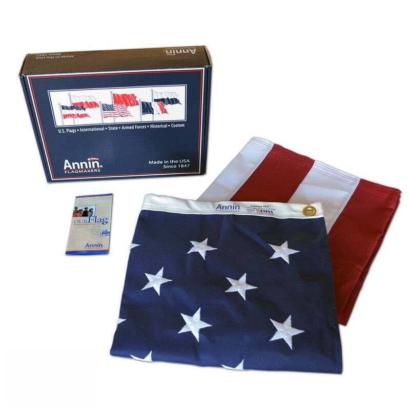 American Flag 6x10 ft. Tough-Tex the Strongest, Longest Lasting Flag , 100% Made in USA with Sewn Stripes, Embroidered Stars and Brass Grommets. American Flag 6x10 ft. Tough-Tex the Strongest, Longest Lasting Flag , 100% Made in USA with Sewn Stripes, Embroidered Stars and Brass Grommets.