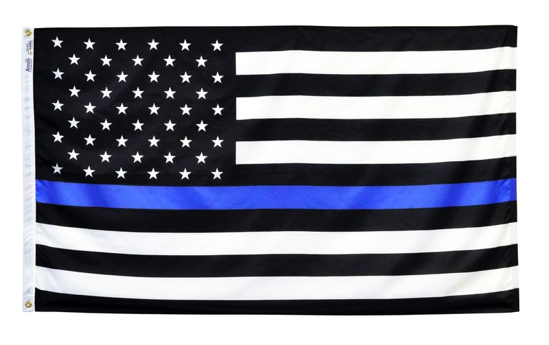 Thin Blue Line American Flag 3x5 ft. Nylon SolarGuard Nyl-Glo , 100% Made in USA with Brass Grommets. Annin 3916 Thin Blue Line American Flag 3x5 ft. Nylon SolarGuard Nyl-Glo , 100% Made in USA with Brass Grommets. Annin 3916