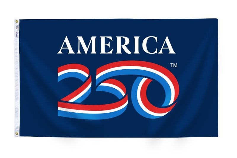 America 250 Flag 2x3 ft. Nylon SolarGuard Nyl-Glo , 100% Made in USA with Brass Grommets. Annin 182984