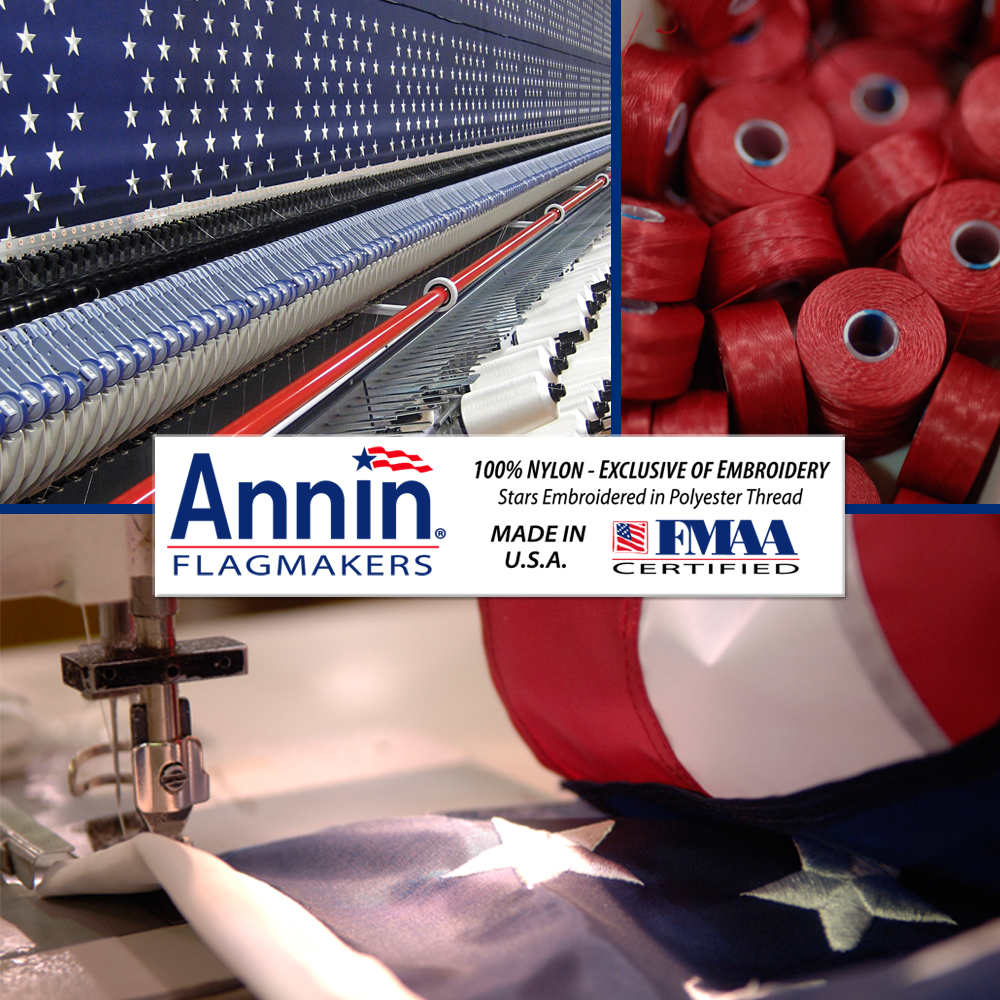 America 250 Flag 5x8 ft. Nylon SolarGuard Nyl-Glo , 100% Made in USA with Brass Grommets. Annin 182983