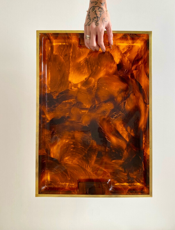 Grand plateau en lucite - écailles de tortue 70s